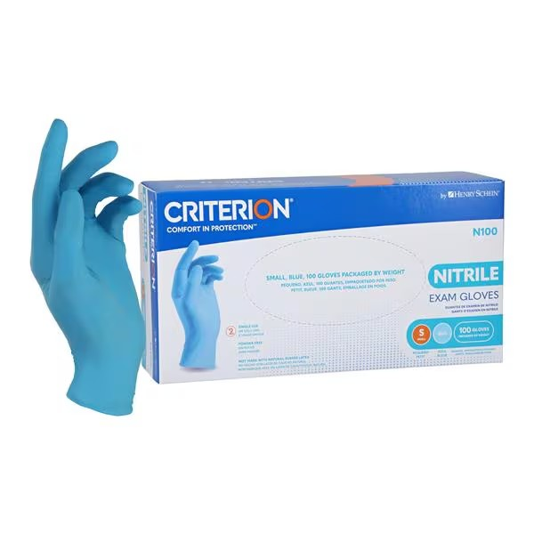 Criterion N100 Nitrile Exam Gloves Small Blue Non-Sterile 100/Bx, 10 BX/CA (1118535)