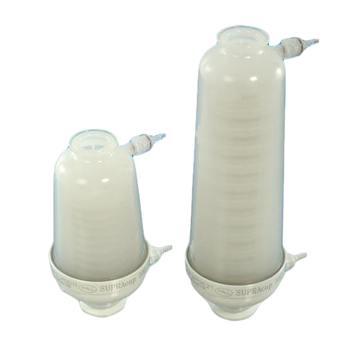 Supracap 100 Depth Filter Capsule, In-Line Style, 10" Length, with Single-Layer Media Grade K200P (3-6 m Retention Rating), _" Hose Barb Inlet and Outlet