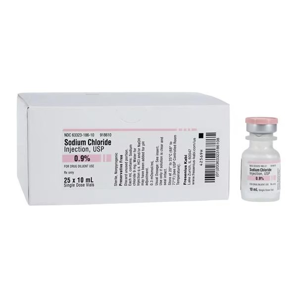 Sodium Chloride Injection 0.9% PF SDV 10mL 25/Package, 16 PK/CA (63323018610)