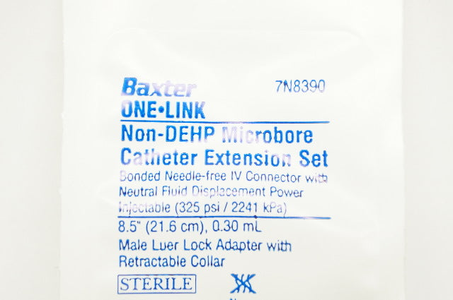 One-Link Catheter Extension Set, Straight, Microbore, Bonded, Needle-Free IV Connector with Neutral Fluid Displacement, Power Injectable (325 psi), Male Luer Lock Adapter with Retractable Collar, 0.30 ml, 8.5" Length, Non-Pyrogenic, Non-DEHP, Sterile, 200/cs (Rx) (Continental US Only) (Product Access Restricted. Check with your sales rep to verify eligibility) (Item on Manufacturer Allocation - Inventory Limited when Available)