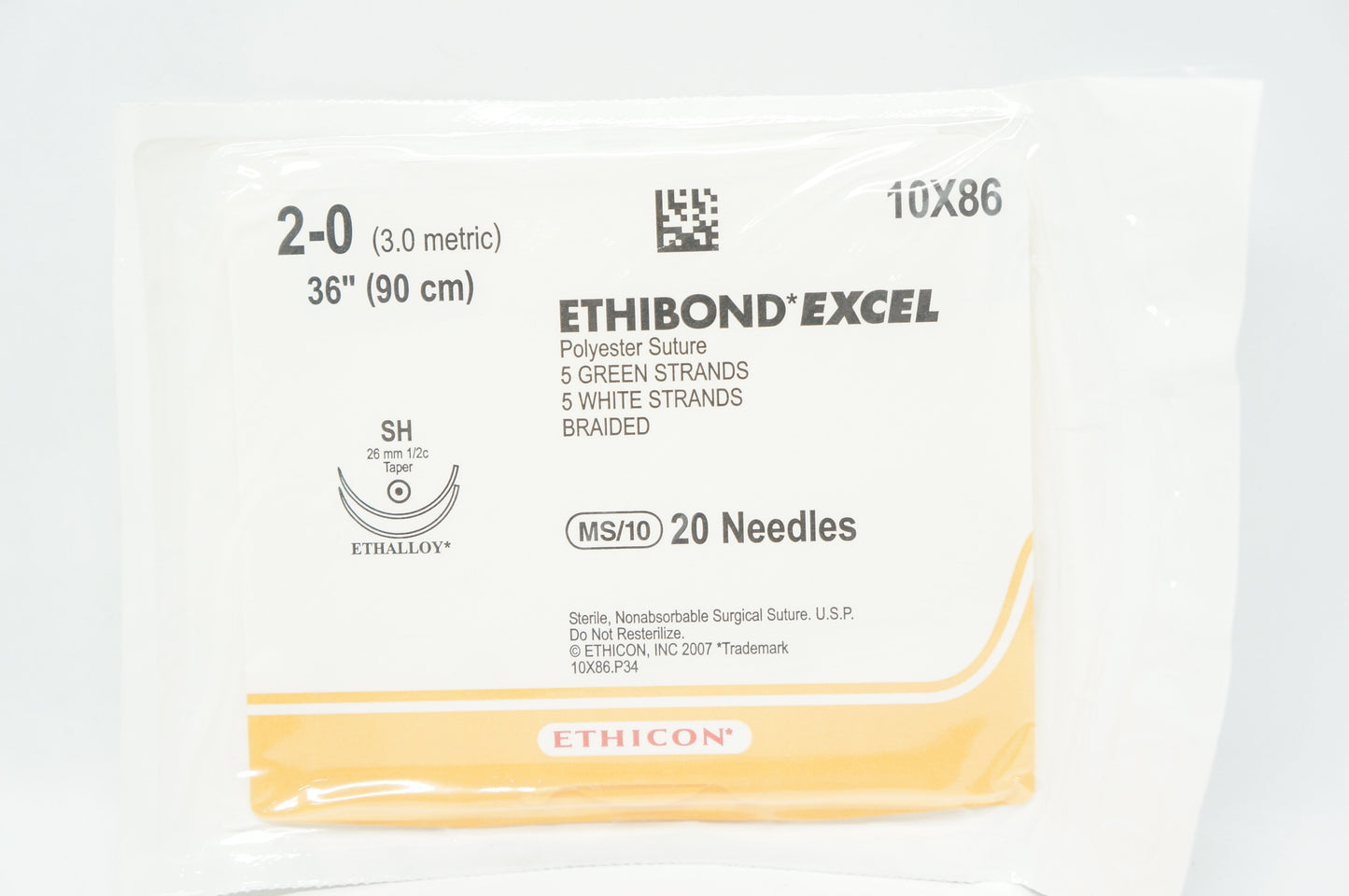 Suture, Taper Point, Size 2-0, 5-36", Green & White Braided, Needle SH, _ Circle, 6/bx (Continental US Only)