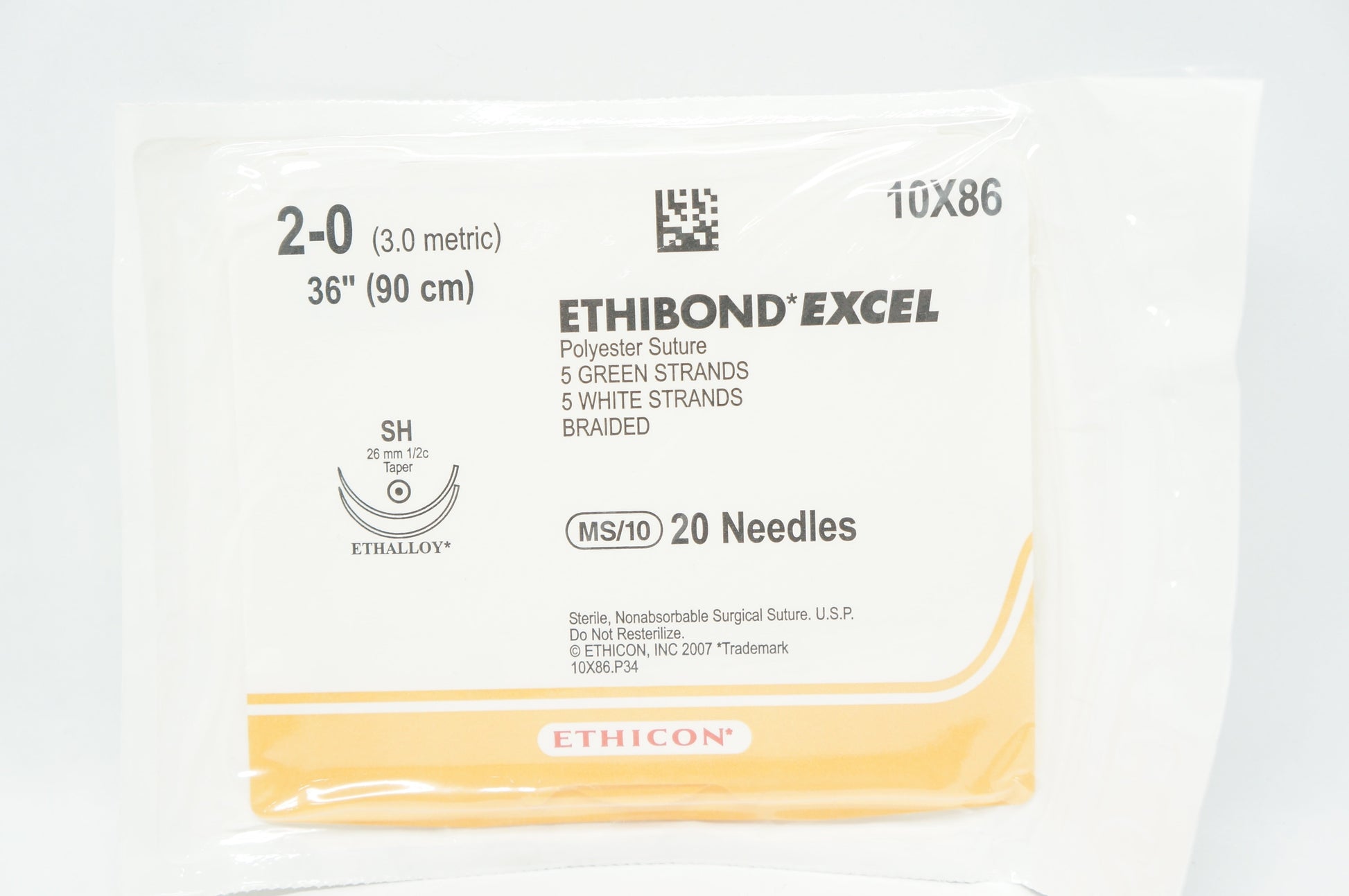 Suture, Taper Point, Size 2-0, 5-36", Green & White Braided, Needle SH, _ Circle, 6/bx (Continental US Only)