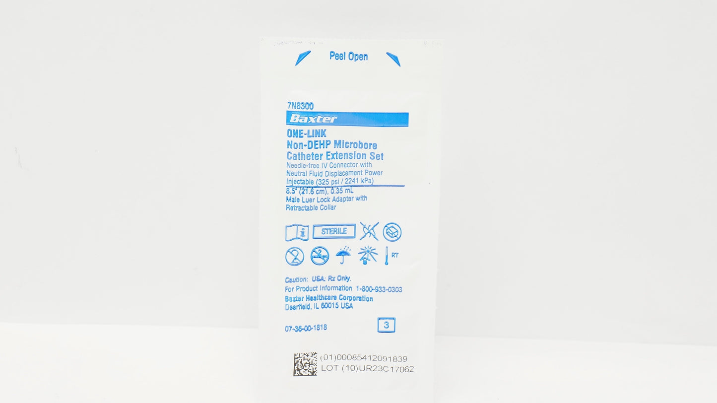One-Link Catheter Extension Set, Straight, Microbore, Needle-Free IV Connector with Neutral Fluid Displacement, Power Injectable (325 psi), 0.30 ml, 8.5" Length, Non-Pyrogenic, Non-DEHP, Sterile, 200/cs (Rx) (Continental US Only) (Product Access Restricted. Check with your sales rep to verify eligibility) (Item on Manufacturer Allocation - Inventory Limited when Available)