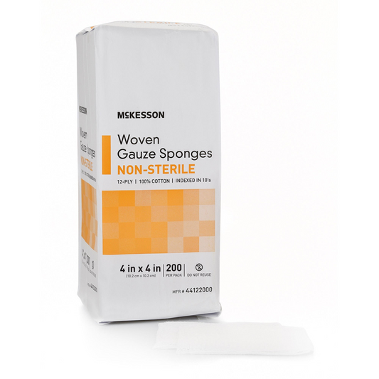 Gauze Sponge McKesson 4 X 4 Inch 12-Ply NonSterile 200/bg, 10bg/cs (44122000)