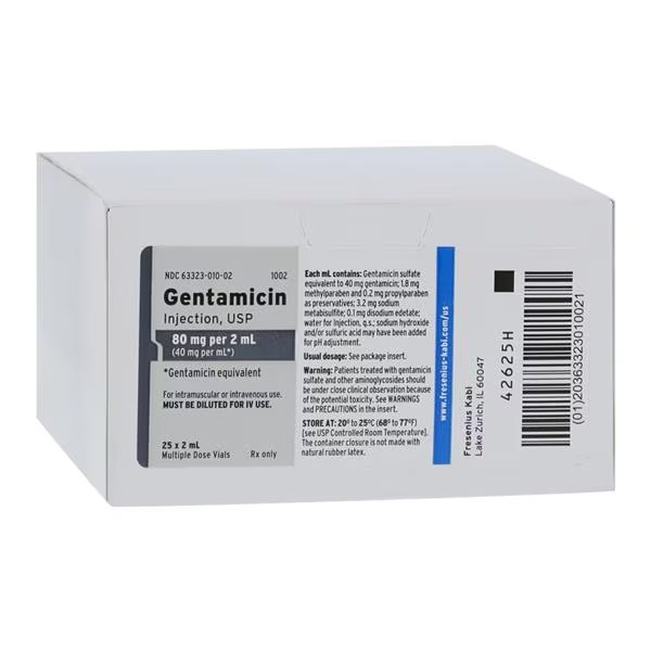 Gentamicin Sulfate Injection 40mg/mL Adult MDV 2mL 25/Package (63323001002)