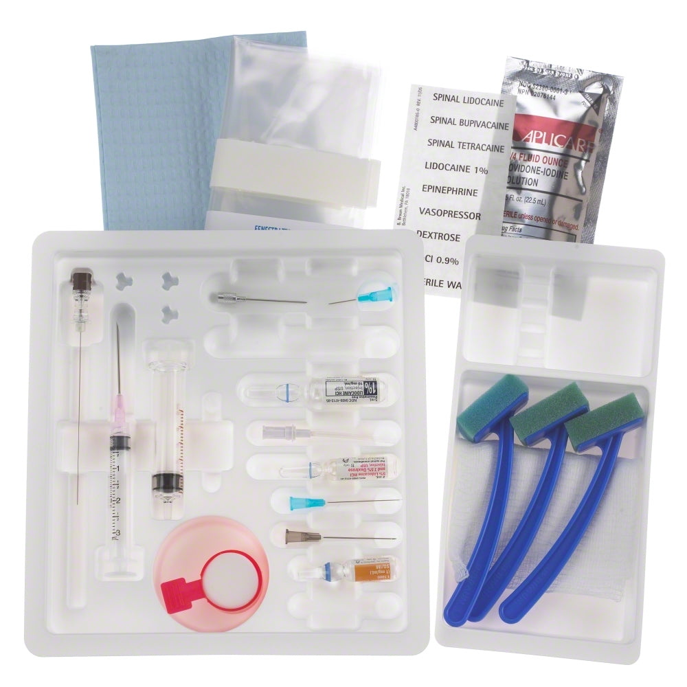 PENCAN Spinal Tray, 24G x 4" Spinal Needle, 5ml Luer Slip Plastic Syringe, 20G x 1.375" Introducer Needle, 25G x 1_" Skin Wheal/ Infiltration Needle, 3mL Luer Lock Syringe with Pre-Attached 18G x 1_" Needle, Epinephrine 0.1% 1mL, 2ml Bupivacaine 0.75% with Dextrose 8.25%, Lidocaine HCI (1%) 5ml (skin wheal), 10cs (Rx) (Item is Non-Returnable) (Continental US+HI Only, Excluding IN and ND)
