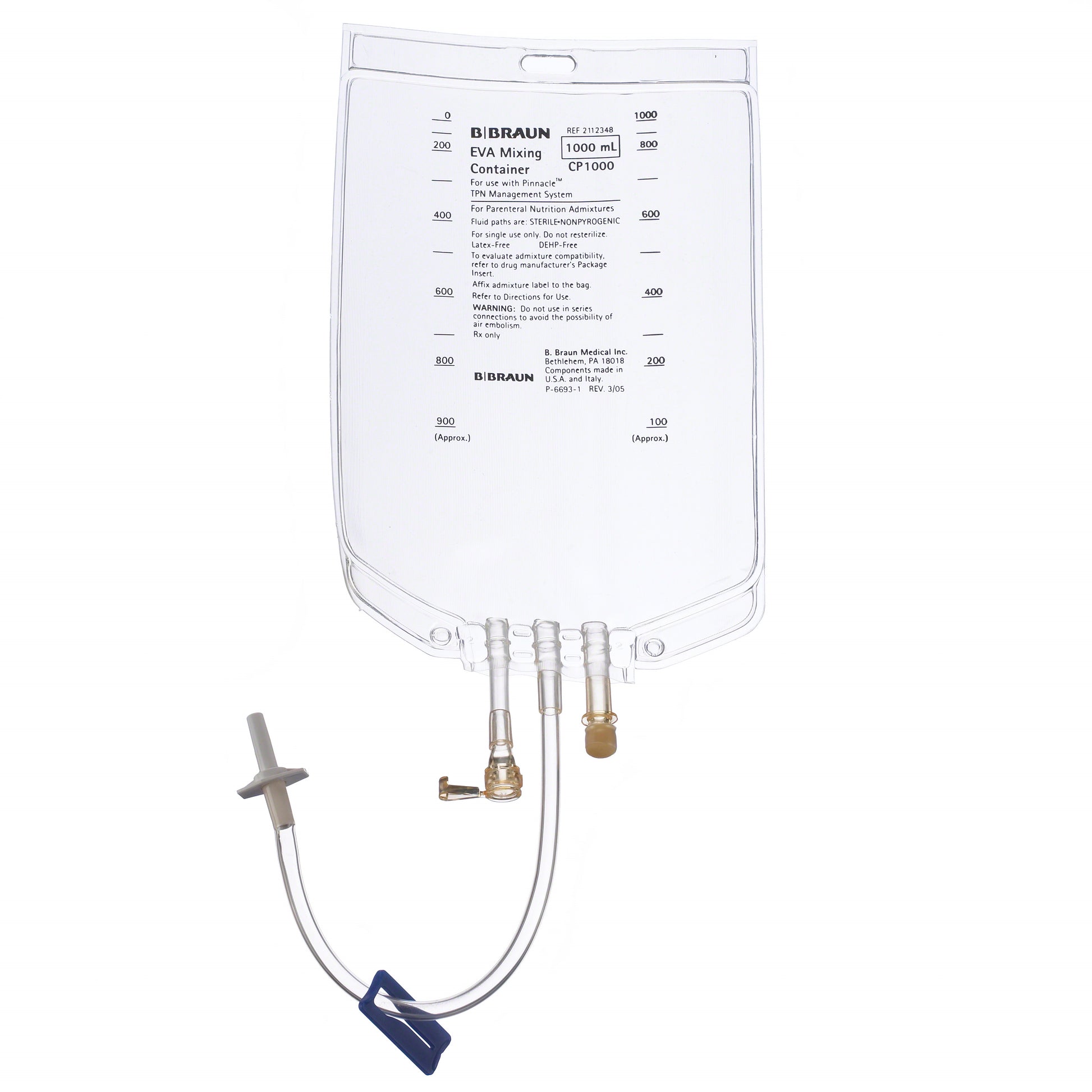 TPN Bag, Pinnacle Compounder Compatible Connector, 1000mL, 40/cs (Rx) (Item is Non-Returnable) (Continental US+HI Only, Excluding IN and ND)