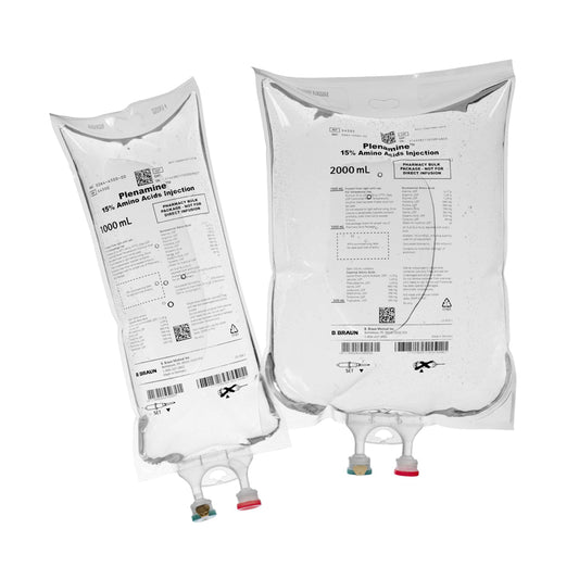Plenamine 15% Amino Acid Injection, 100 ml, Clear, Sterile (Rx) (Item is Non-Returnable), 4/cs (Continental US+HI Only, Excluding IN and ND)&nbsp;&nbsp;<Strong style="color:red">Max weekly quantity allowed: 10</Strong>