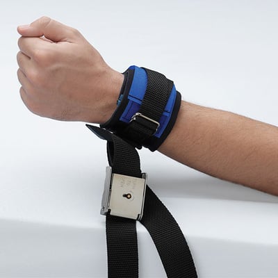 Posey Wrist Restraint, Twice-as-Tough, One Size Fits Most, Hook and Loop Closure, 1-Strap, Machine Washable, Lock on Connecting Strap, Neoprene, Blue (Continental US + HI Only)