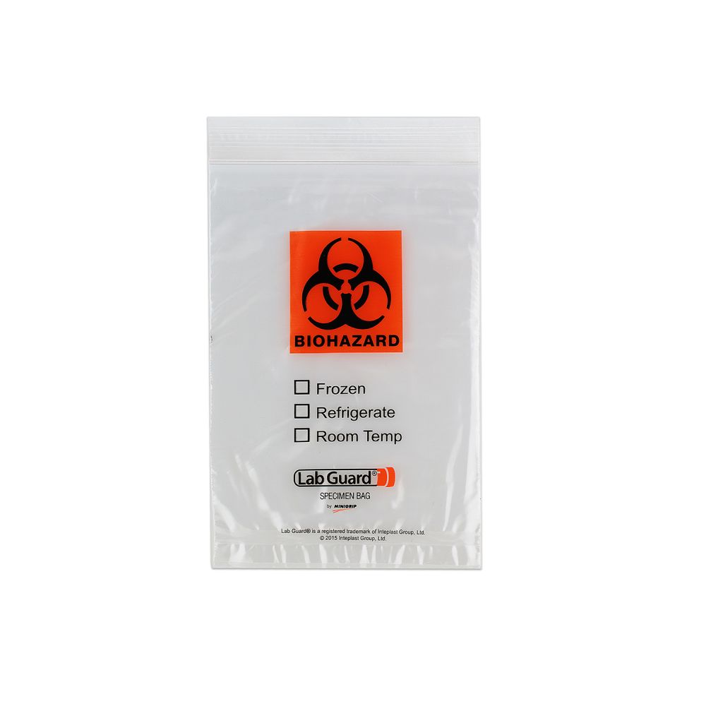 Transport Bag, 4" x 6", Zip Closure with Pouch, Clear, Biohazard, 2 mil, 100/pk, 10 pk/cs (20 cs minimum)