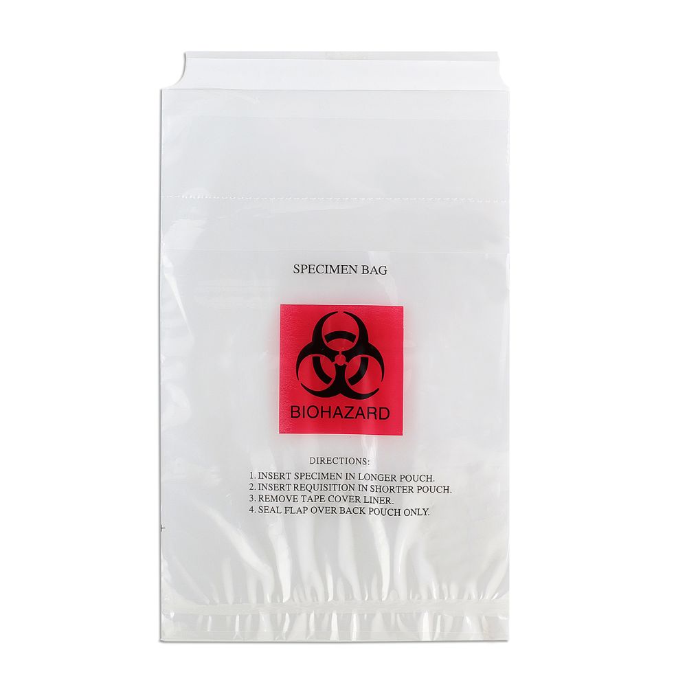Transport Bag, Perforated, Biohazard Symbol, 6" x 10", Clear/ Black/ Red, 100/bx, 10 bx/cs