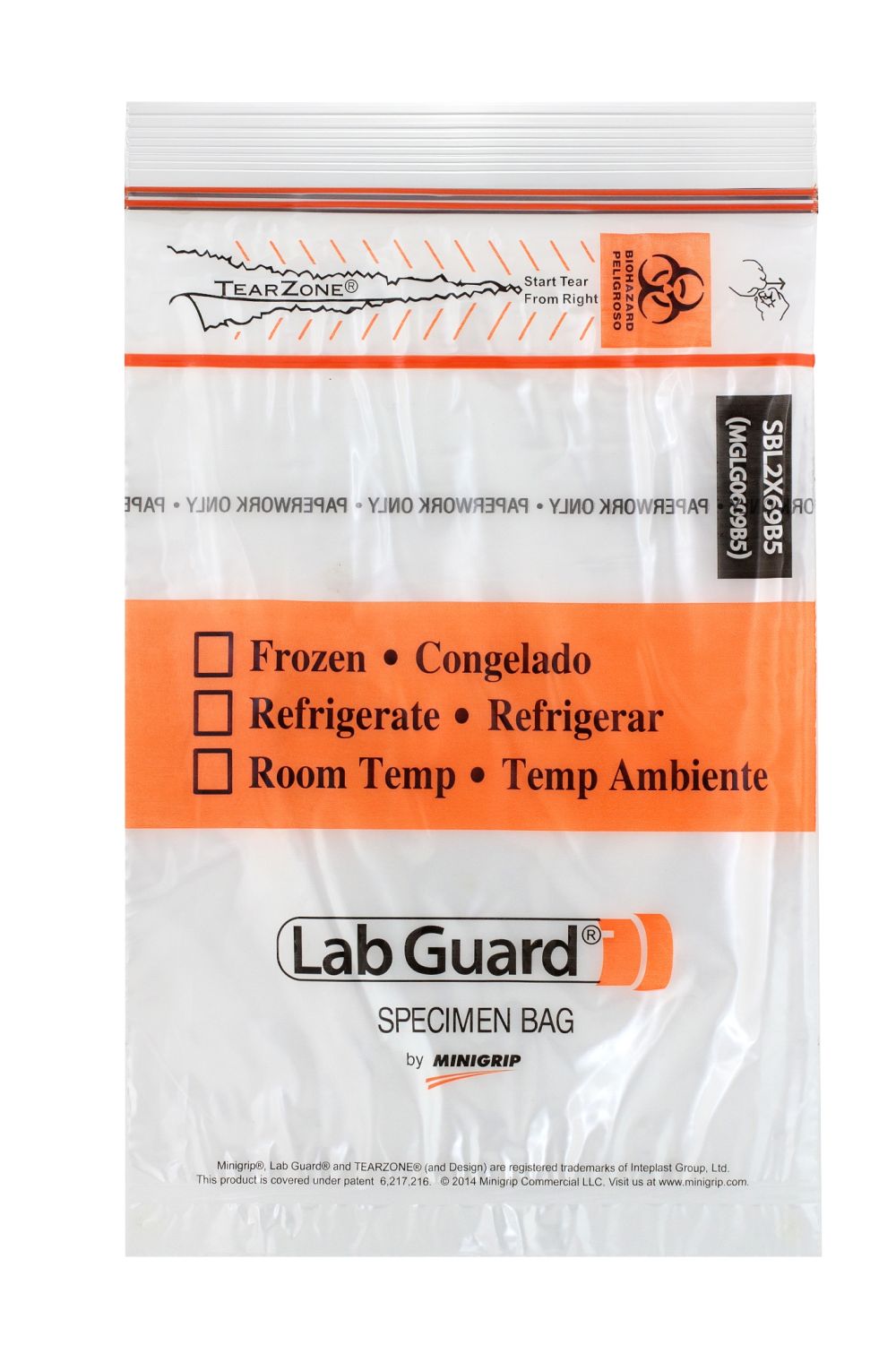 Lab Guard Double Zip Closure, Destroyable, No Flap, 6 x 9, 1.75 Mil, 3-Wall, TearZone, 50/pk, 20 pk/cs