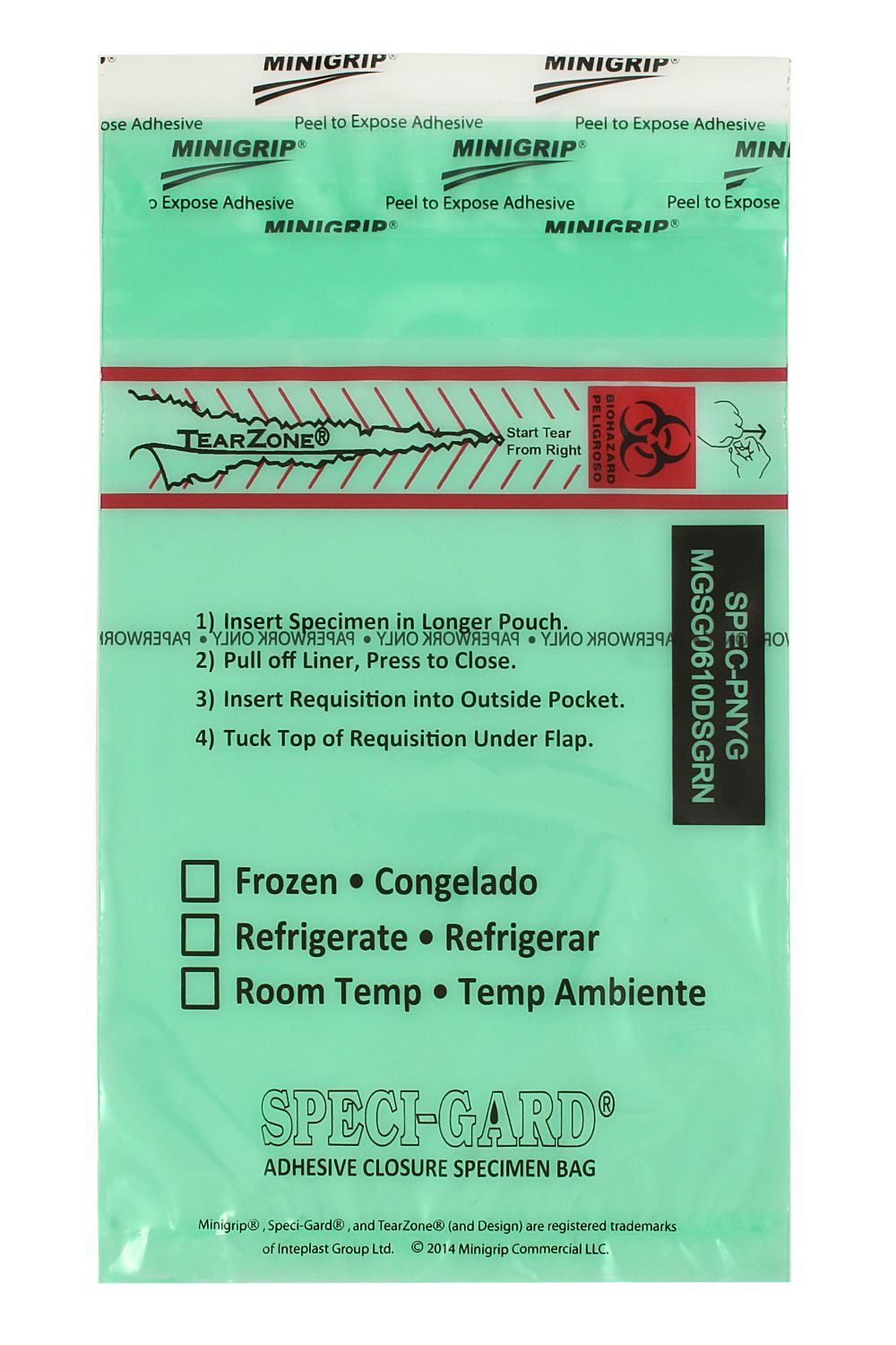 Speci-Gard Transport Bag, Permanent Adhesive Closure, 6 x 10, 3-Wall, Green Tint/Black & Red with Flap, Destroyable, TearZone, 100/pk, 10 pk/cs