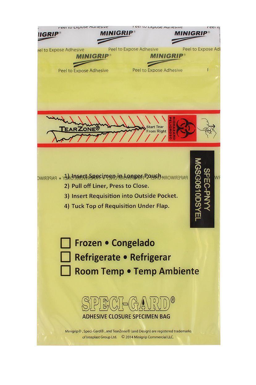 Speci-Gard Transport Bag, Permanent Adhesive Closure, 6 x 10, 3-Wall, Blue Tint/Black & Red with Flap, Destroyable, TearZone, 100/pk, 10 pk/cs