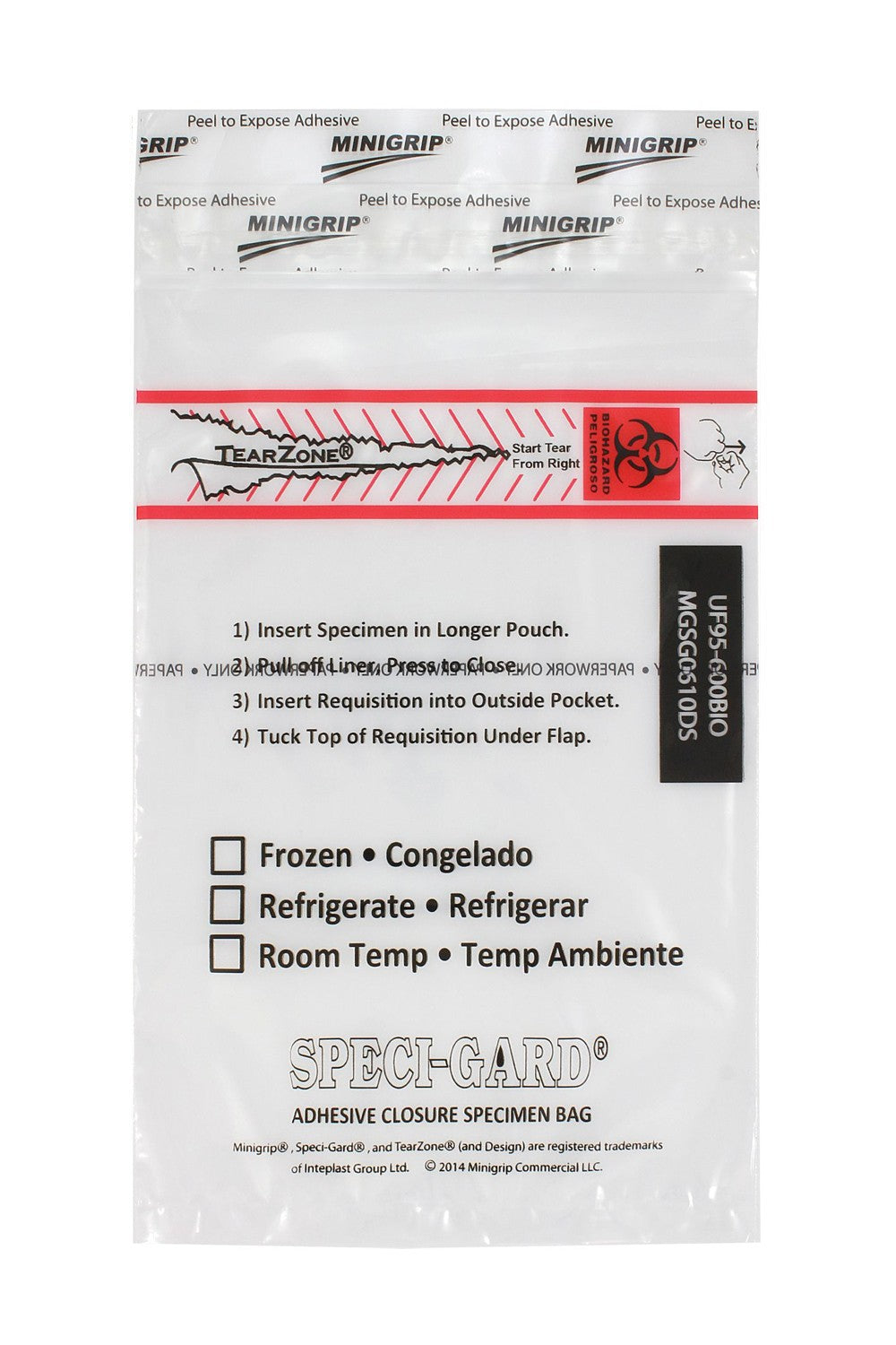 Speci-Gard Transport Bag, Permanent Adhesive Closure UV Protection, 6 x 10, 3-Wall, White Opaque/Black & Red with Flap, Standard, 100/pk, 10 pk/cs