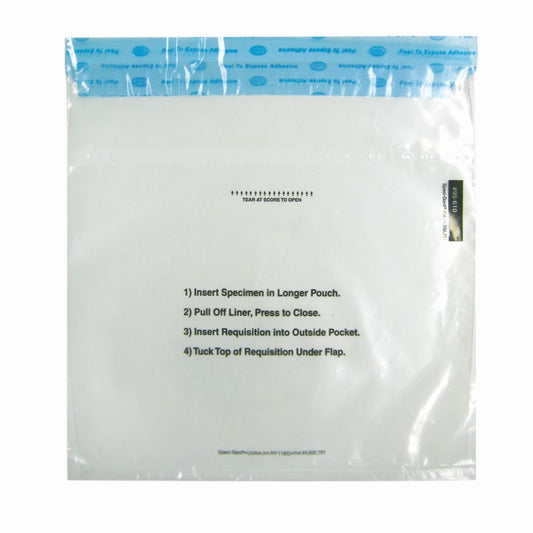 Speci-Gard Transport Bag, Permanent Adhesive Closure, Utility, No Biohazard Print, 10 x 10, 3-Wall, Clear/Black & Red with Flap, TearZone, 100/pk, 10 pk/cs