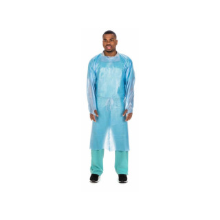 Isolation Gown, Poly-Coated, Over-the-Head, Half-Back, Thumbhooks, Blue, X-Large, Flat Pack, 10/pk, 10 pk/cs (Continental US Only)