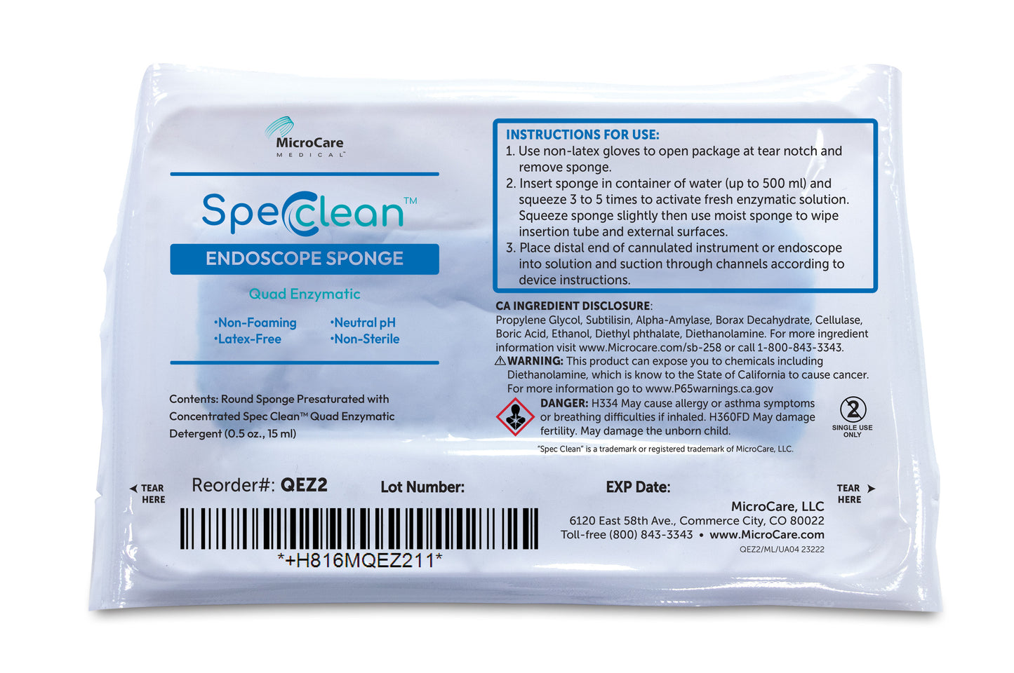Sponge, Concentrated ProEZ AW Quad Enzymatic Detergent, 0.5oz./15mL, Pre-Saturated, Round, 100/cs