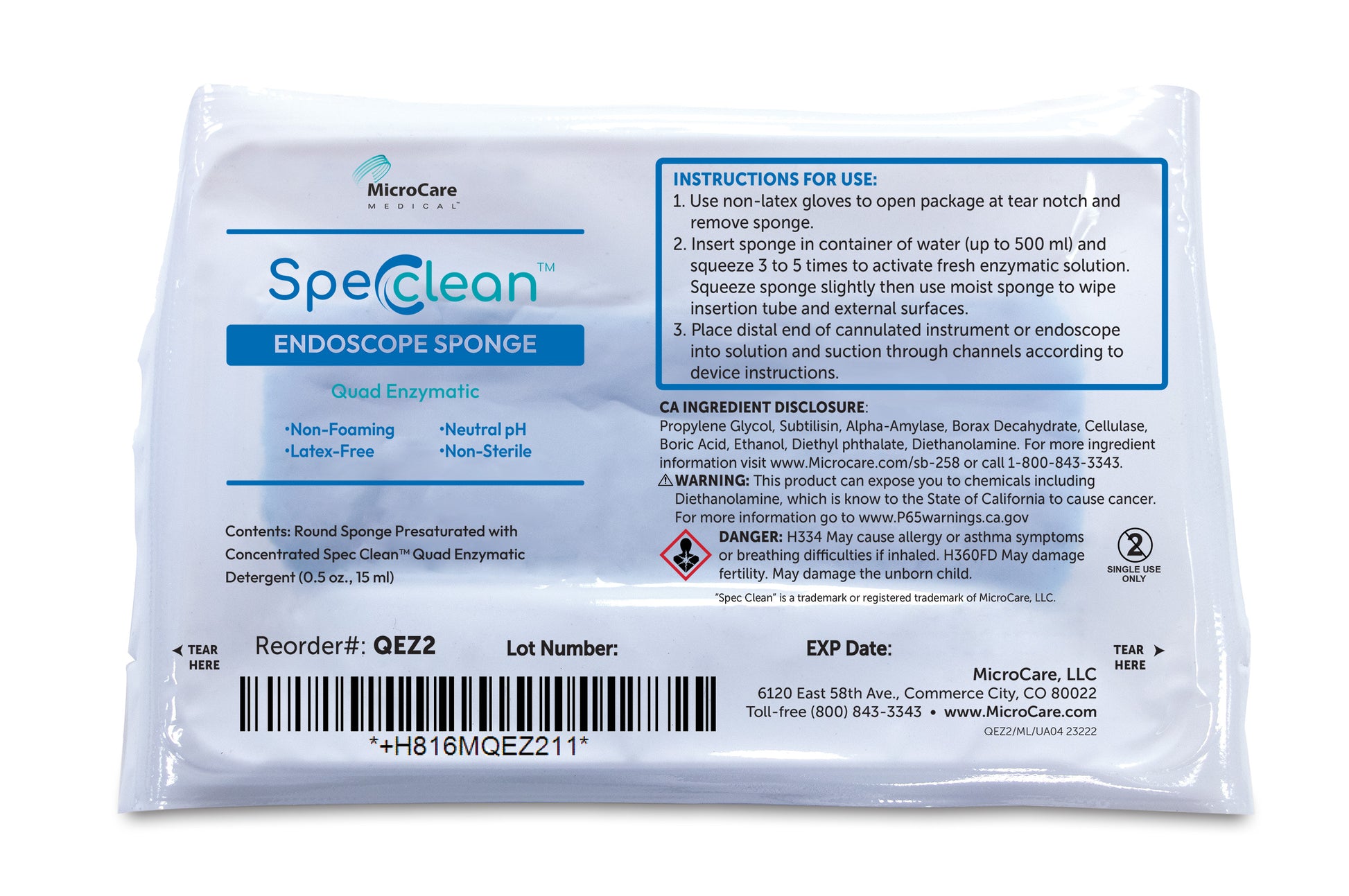 Sponge, Concentrated ProEZ AW Quad Enzymatic Detergent, 0.5oz./15mL, Pre-Saturated, Round, 100/cs