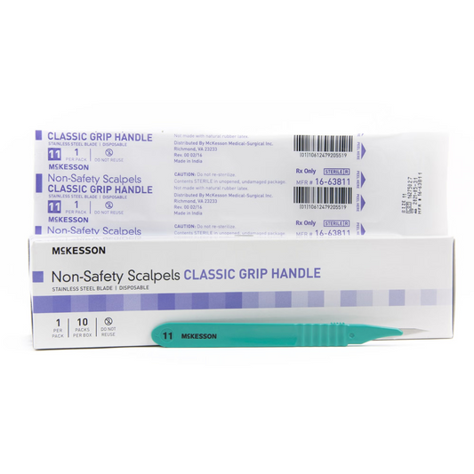 Scalpel McKesson No. 11 Stainless Steel / Plastic Classic Grip Handle Sterile Disposable 10/bx (16-63811)