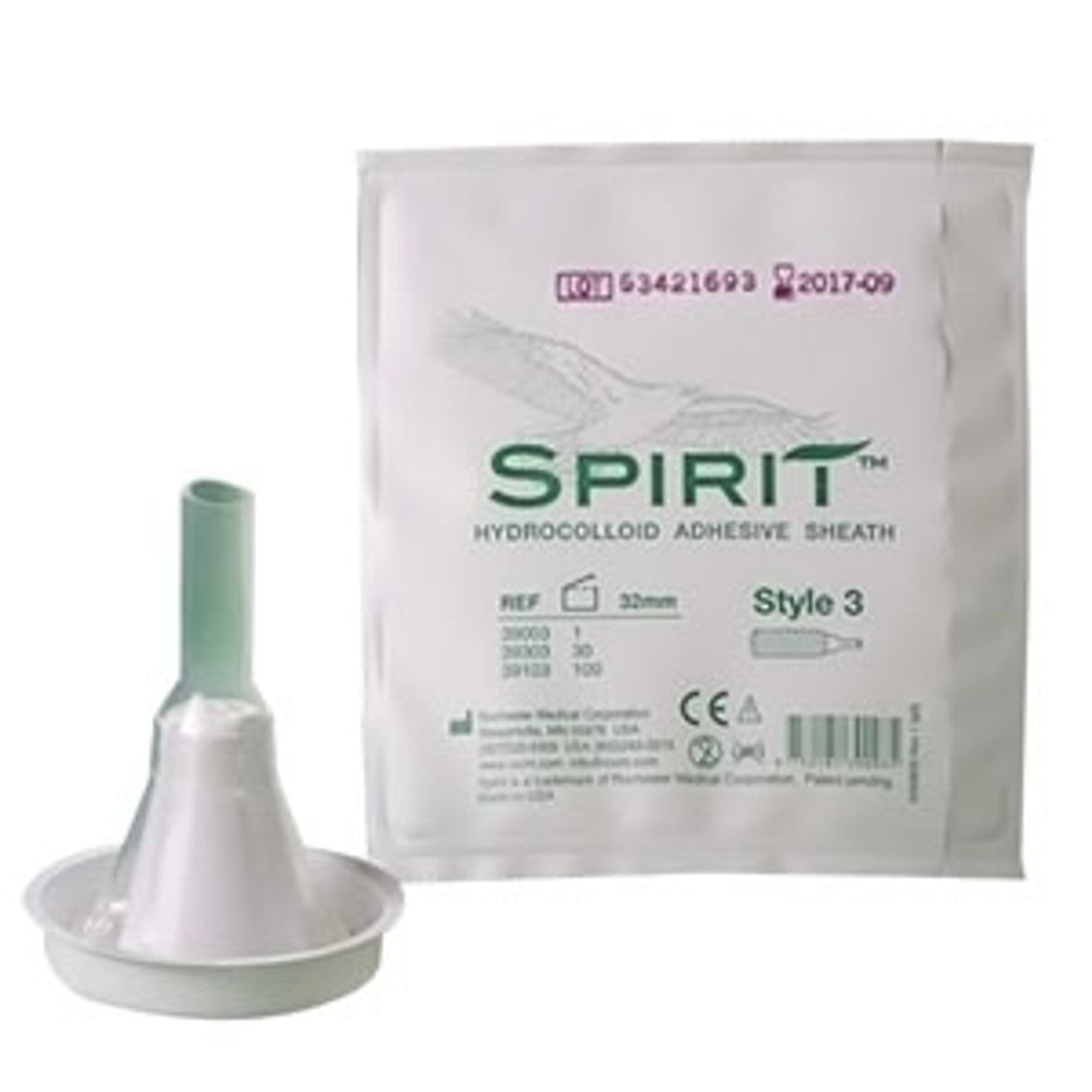 Spirit3 External Catheter, Male, Self-Adhesive, Hydrocolloid, Silicone, 32mm, Intermediate, 100/cs (US Only)