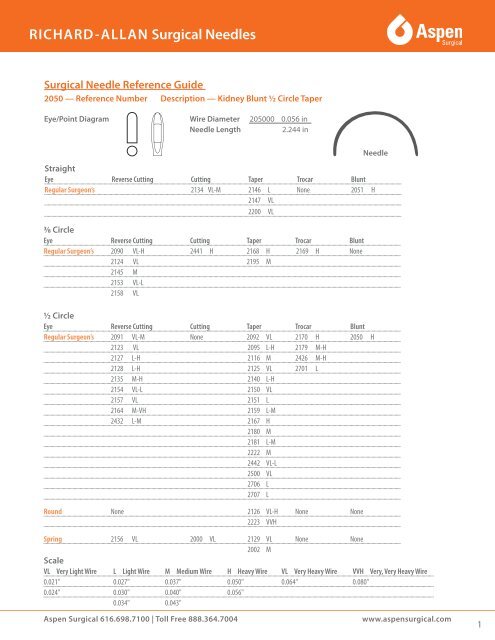 Surgical Needle, 1/2 Circle Taper Point Ferguson, 0.030" x 1.063", Sterile, 2/pch, 72 pch/bx
