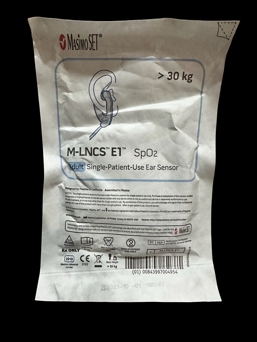 SpO2 Sensor, M-LNCS E1, Ear, Adult Disposable, Single Patient Use, Adhesive, 3ft Cable, 10/bx (Rx) (Continental US & Puerto Rico Only)