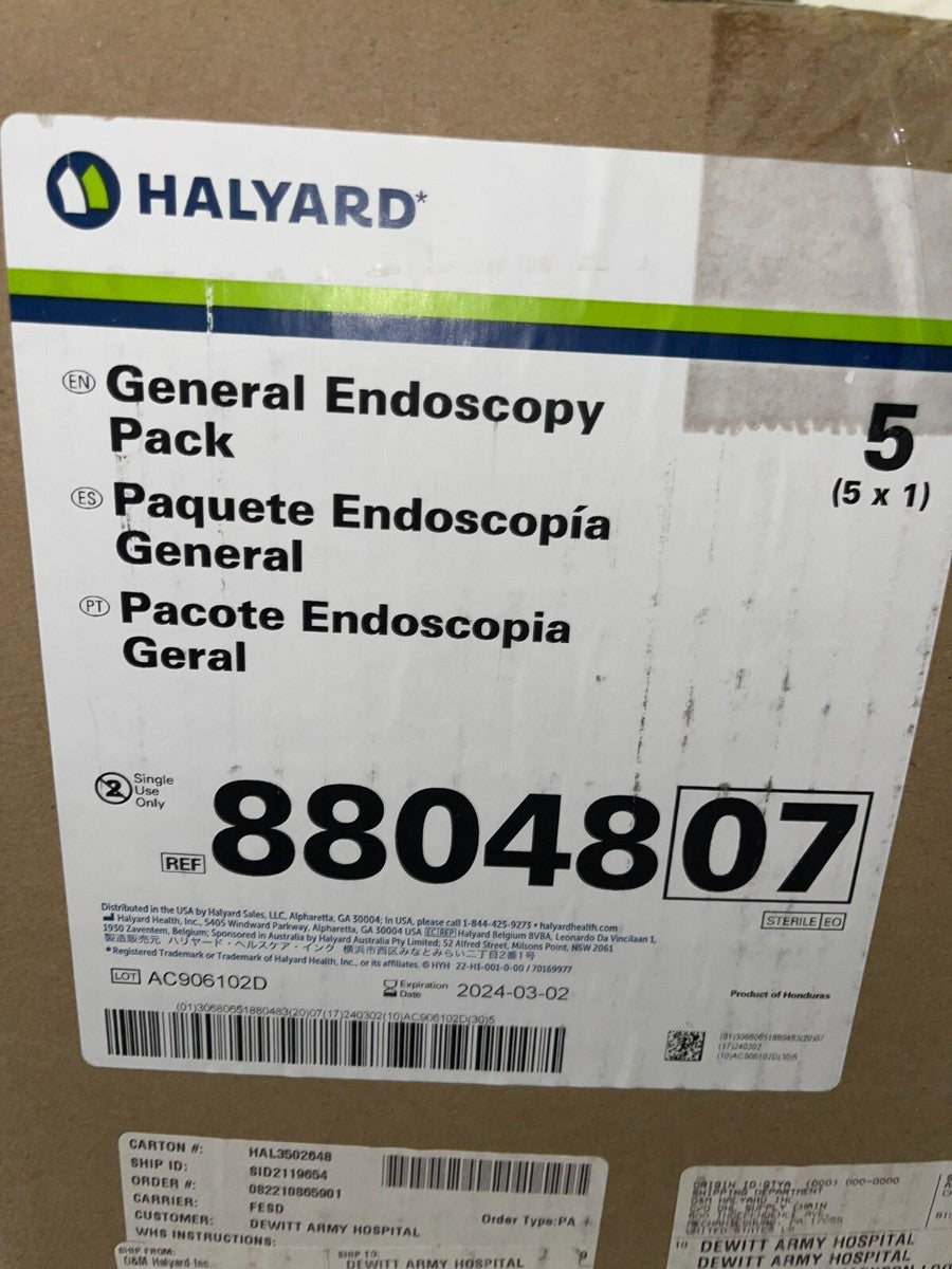 Endoscopy Pack Includes: Laparoscopic Abdominal Drape, Mayo Stand Cover, Back Table Cover, Ultra Surgical Gown in Overwrap, Ultra Surgical Gown Towel, 5/cs