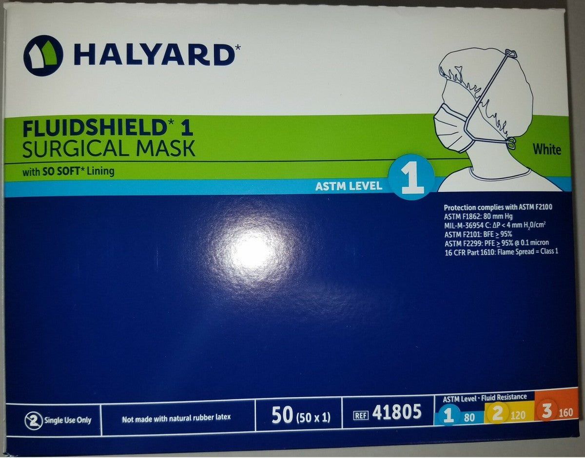 Fluidshield Level 1 Surgical Mask, (Meets ASTM F2100-11 Level 1 Standards) Smart Adhesive So Soft Lining, White, 50/bx, 6bx/cs (US Only)