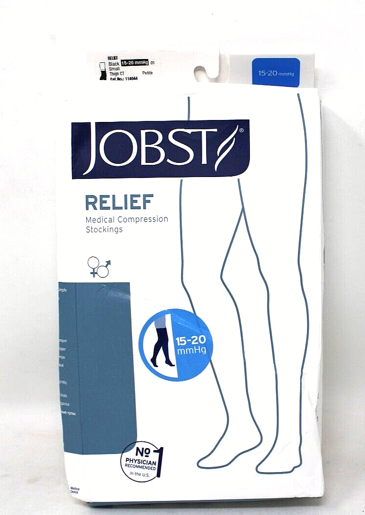 Compression Stocking, Thigh Relief, 15-20mmhg, Closed Toe, Silicone Band, Petite Small, Black, 1/pr (Continental US Only)