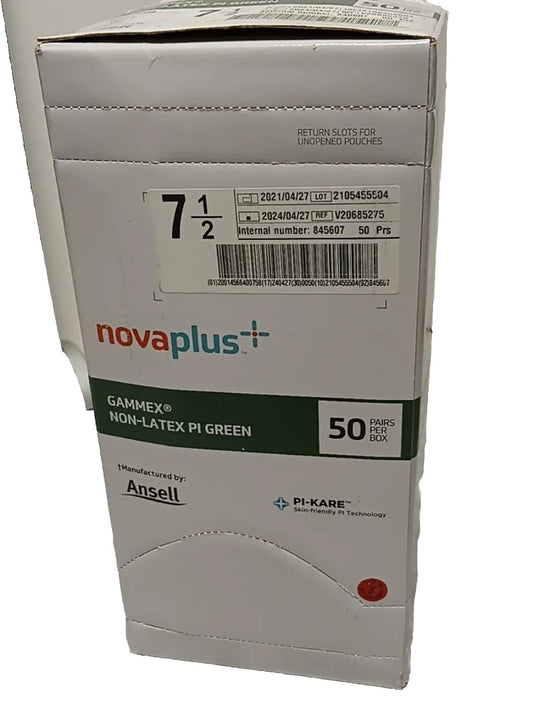 Gammex PI Green Glove, Polyisoprene, Size 7.5, Non-Latex, 50 pr/bx, 4 bx/cs (US Only) (For Sale to Authorized NovaPlus Customers Only)