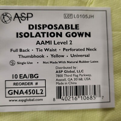 Isolation Gown, Universal, Yellow, Over-the Head, Full Back, AAMI2, 10/bg, 10 bg/cs (DROP SHIP ONLY)