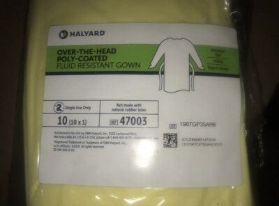 Gown, Over-the-Head, Poly-Coated, Fluid Resistant, Yellow, Universal, 100/cs (US Only)