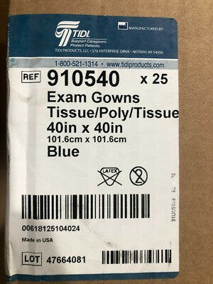 Exam Gown, Poncho Style, 40" x 40", Blue, T/P/T, Latex Free (LF), 25/cs