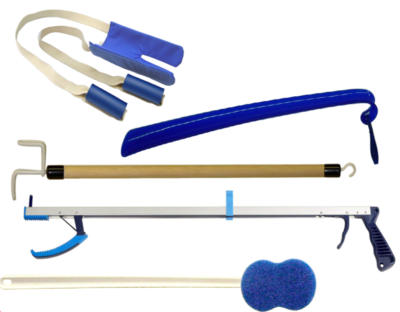 Econo Hip Kit "C" Includes: (1) 32" Ergo Plus Reacher, (1) Deluxe Terry Sock Aid, (1) 27" Dressing Stick, (1) 16 1/4" Plastic Shoehorn & (1) Long Handle Bath Sponge (A handling charge of $9.95 will be added to any order under $25.00) (DROP SHIP ONLY)