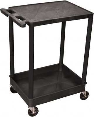 Utility Cart, Flat Top, Tub Bottom Shelf (2.75" Deep), Black, 24"W x 18"D x 35.75"H, with (4) 4" Heavy Duty Casters (2 with Locking Brakes), Maximum Weight Capacity 300lbs, Assembly Required (DROP SHIP ONLY)
