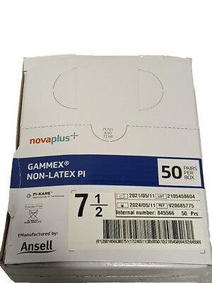 Gammex PI Globe, Polyisoprene, Size 7.5, Powder-Free, White, Non-Latex, 50 pr/bx, 4 bx/cs (US Only) (For Sale to Authorized NovaPlus Customers Only)