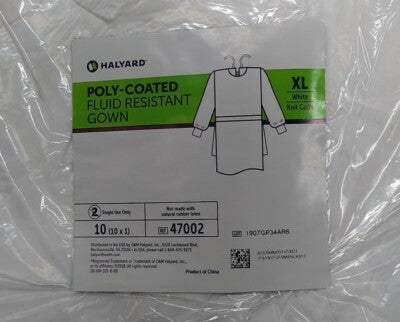 Gown, Poly-Coated, Fluid Resistant, White, X-Large, 100/cs (US Only)