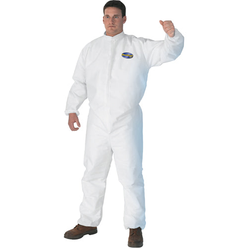 KleenGuard A30 Coveralls, 3XL, White, Zipper Front with 1" Flap, Elastic Back/Wrists/Ankles & Hood, 21/cs