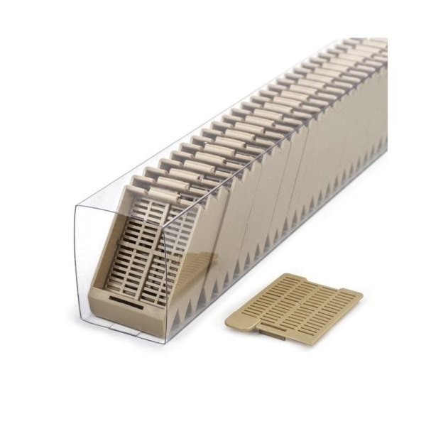Swingsette Tissue Cassette, Quickload Sleeve, 45 Angle, Acetal, Tan, Bulk, 750/cs