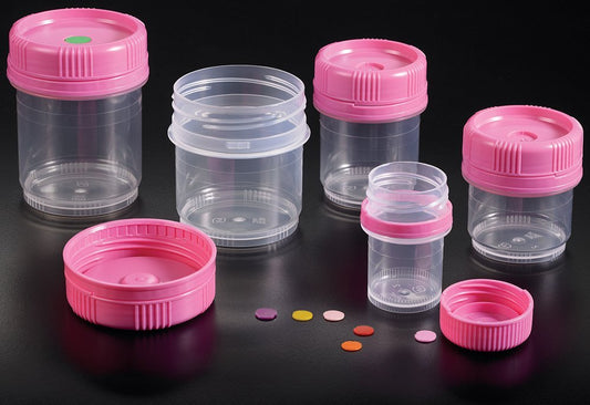 SecurTainer II Tamper Evident, Non-Sterile, Polypropylene, 120mL, Screw Cap Top, Magenta, 500/cs