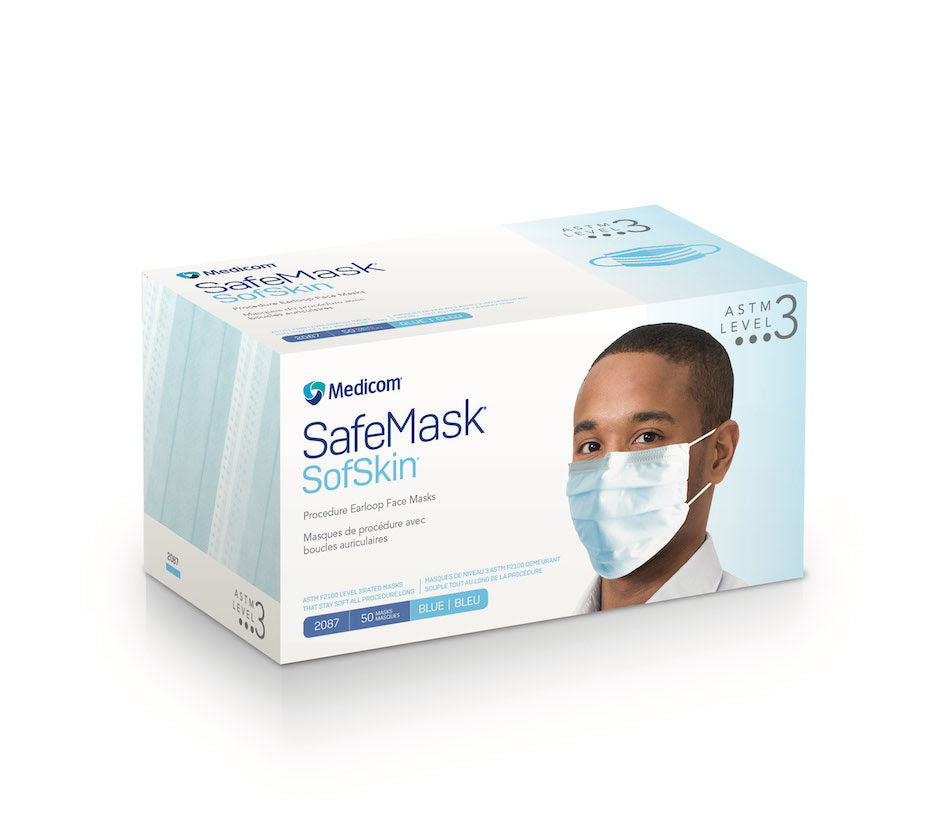 Procedure Earloop Mask, ASTM Level 3, Blue, 50/bx, 10 bx/cs (Not Available for sale into Canada)