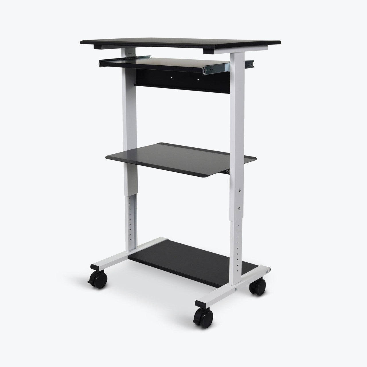 Stand Up Adjustable Workstation, Three Shelves, Overall: 29.5"W x 20"D x 34.5"45.5"H (DROP SHIP ONLY)