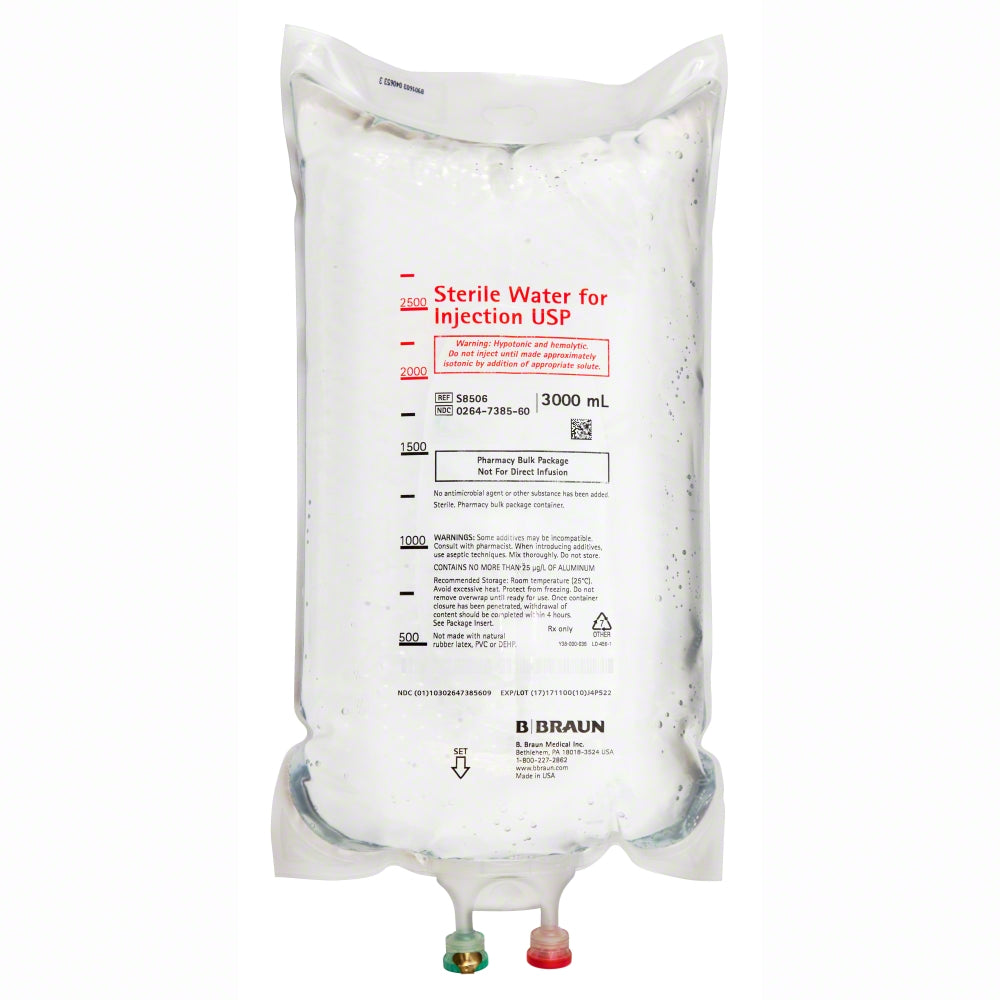 Sterile Water for Injections, USP, 3 Liter Bag (Rx), 4/cs (Continental US+HI Only)&nbsp;&nbsp;<Strong style="color:red">Max weekly quantity allowed: 10</Strong>