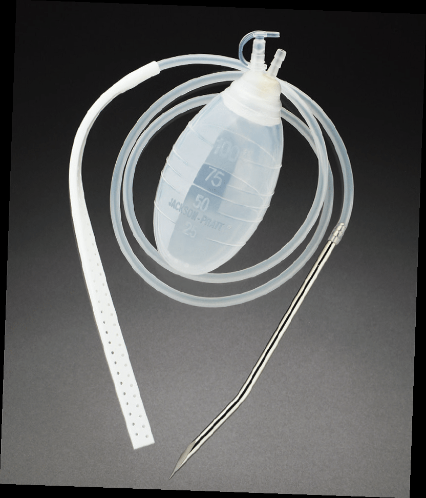 Reservoir Kit with Flat Silicone Drains with Trocar, 100cc, 7mm x 20cm, 3/4 Perforation, 10/cs (Continental US Only)