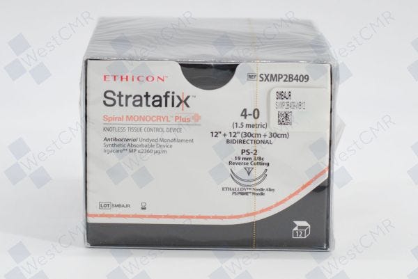 Suture, Spiral, Undyed, Size 4-0, Needle PS-2, 30cm x 30cm, 12/bx (Continental US Only)