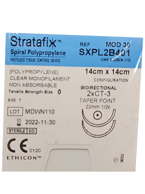 STRATAFIX Spiral Polypropylene Suture, Size 0, Undyed, 14 cm x 14 cm, CT-3, Bidirectional, Sterile, 12/bx (Continental US Only)
