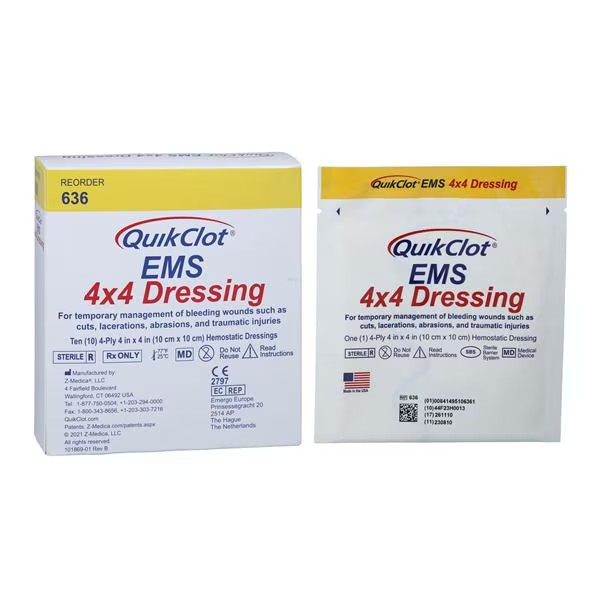 QuikClot EMS Hemostatic Gauze Dressing 4x4" (636)