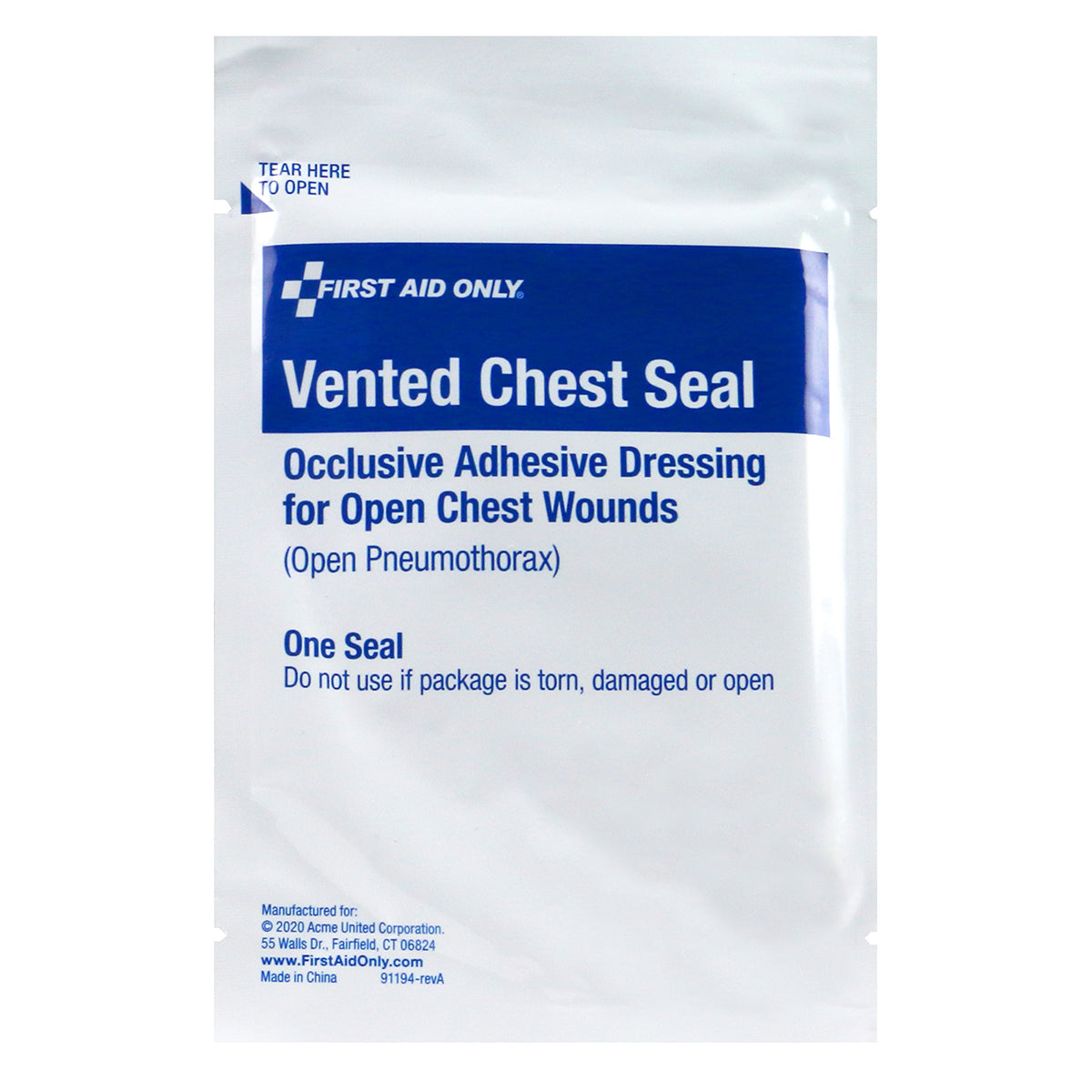 Chest Seal, Vented, Single (DROP SHIP ONLY - $150 Minimum Order)