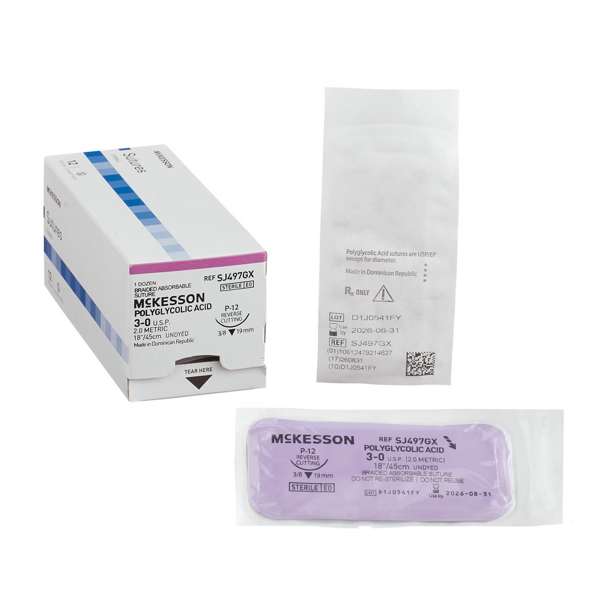Absorbable Suture with Needle McKesson Polyglycolic Acid P-12 3/8 Circle Precision Reverse Cutting Needle Size 3-0 Braided 12/bx (SJ497GX)